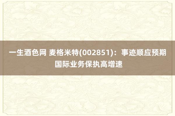 一生酒色网 麦格米特(002851)：事迹顺应预期 国际业务保执高增速