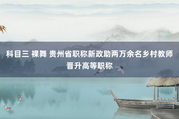 科目三 裸舞 贵州省职称新政助两万余名乡村教师晋升高等职称