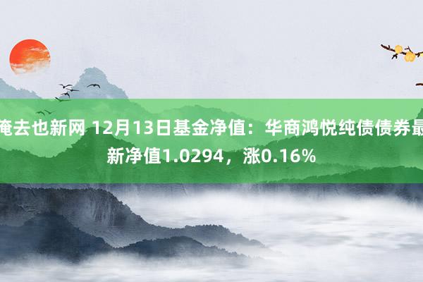 俺去也新网 12月13日基金净值：华商鸿悦纯债债券最新净值1.0294，涨0.16%