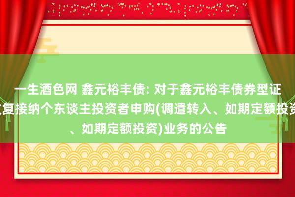 一生酒色网 鑫元裕丰债: 对于鑫元裕丰债券型证券投资基金收复接纳个东谈主投资者申购(调遣转入、如期定额投资)业务的公告