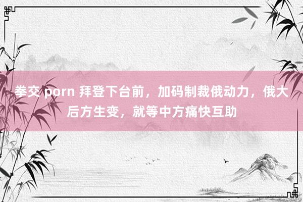 拳交 porn 拜登下台前，加码制裁俄动力，俄大后方生变，就等中方痛快互助