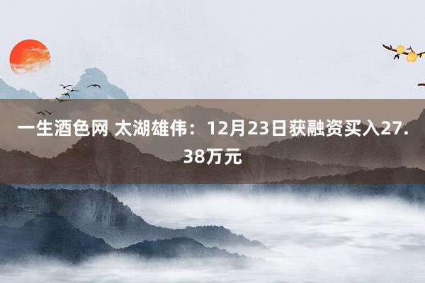 一生酒色网 太湖雄伟：12月23日获融资买入27.38万元