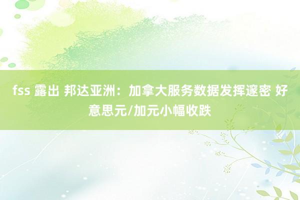 fss 露出 邦达亚洲：加拿大服务数据发挥邃密 好意思元/加元小幅收跌