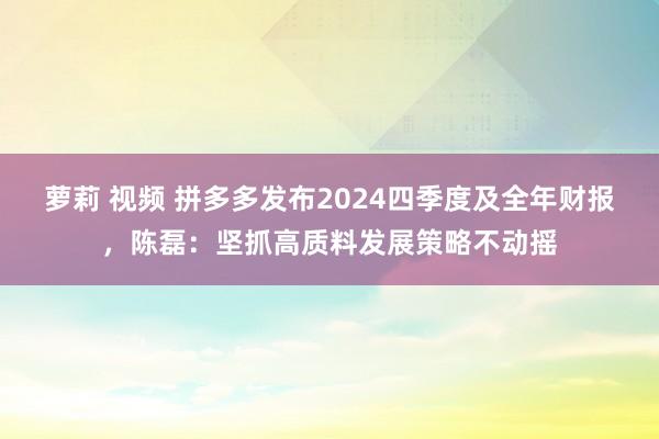 萝莉 视频 拼多多发布2024四季度及全年财报，陈磊：坚抓高质料发展策略不动摇