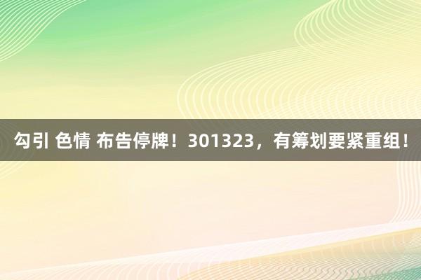 勾引 色情 布告停牌！301323，有筹划要紧重组！