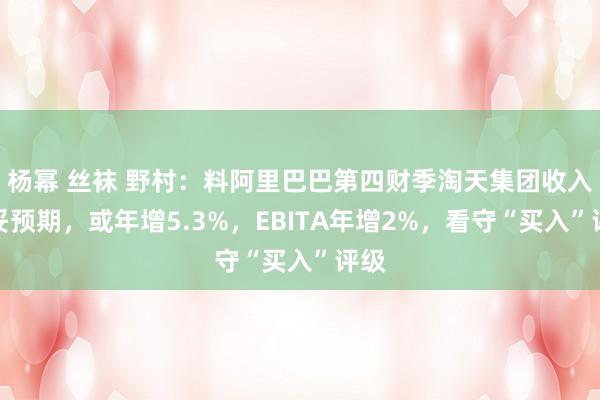 杨幂 丝袜 野村：料阿里巴巴第四财季淘天集团收入稳妥预期，或年增5.3%，EBITA年增2%，看守“买入”评级